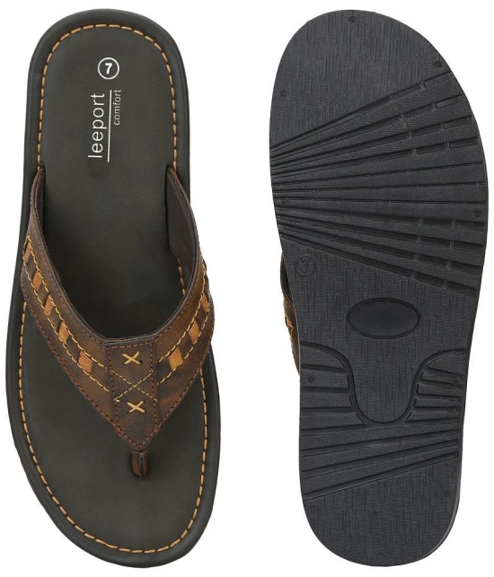 Leeport - Brown Mens Thong Flip Flop - None