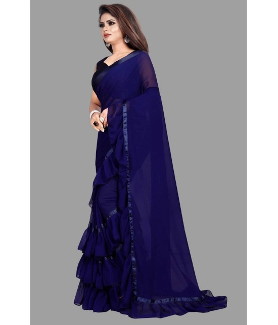 Apnisha Georgette Solid Saree With Blouse Piece - Navy Blue ( Pack of 1 ) - Navy Blue