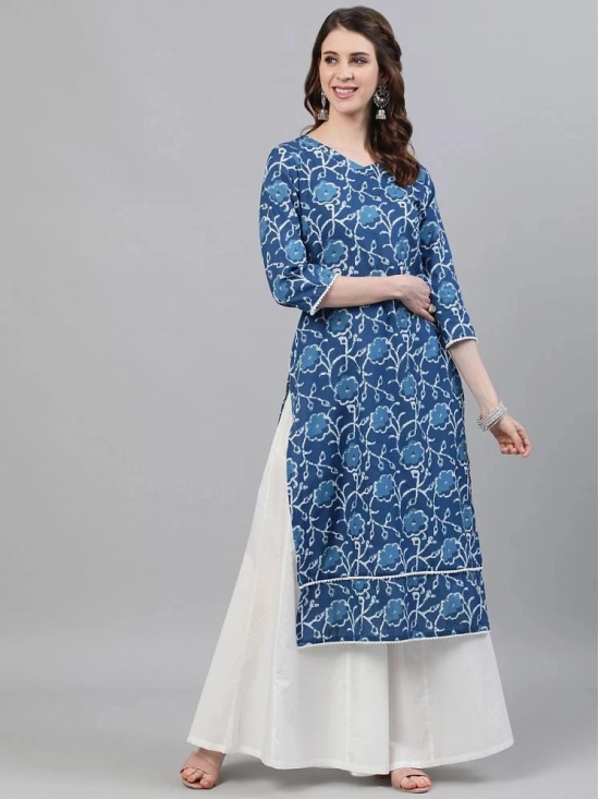 Antaran Cotton Printed Straight Womens Kurti - Blue ( Pack of 1 ) - None