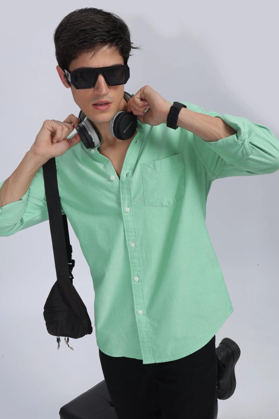 Premium Men Shirt, Regular Fit, Pure Cotton, Full Sleeve, Solid, Green-M / Green