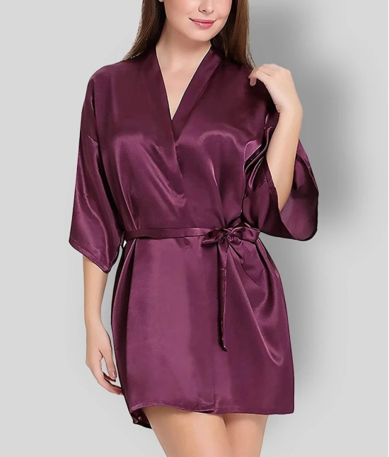 Celosia - Purple Satin Womens Nightwear Robes - S