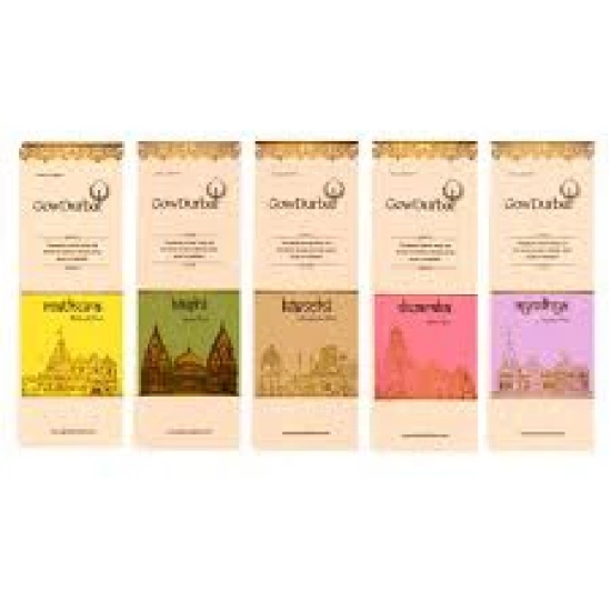 Gow Durbar Coal - Free Natural 5in1 Flora Incense Sticks (Mathura : Kashi : Kanchi : Dwaraka : Ayodhya) (80GM)