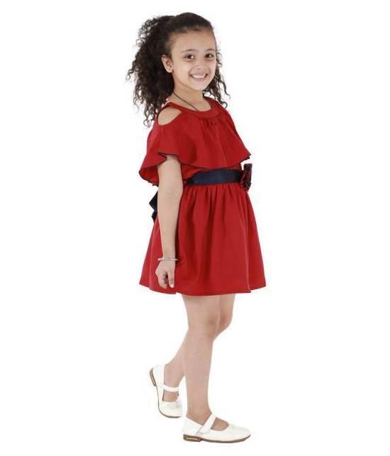 Kids Cave Dress for girls Polycrepe Knee Length Cut Out Pleated Dress (Color_Maroon,Size_3 Years to 12 Years) - None