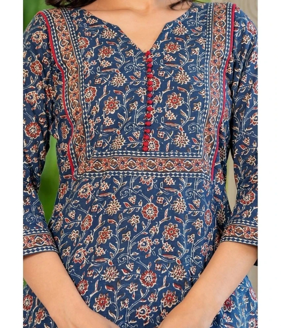 Vbuyz Cotton Printed Straight Womens Kurti - Blue ( Pack of 1 ) - None