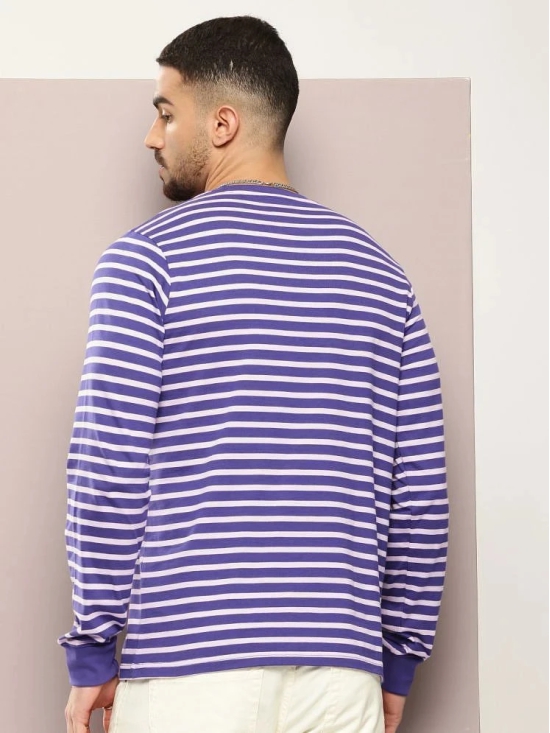 Dillinger 100% Cotton Regular Fit Striped Full Sleeves Mens Round T-Shirt - Purple ( Pack of 1 ) - None