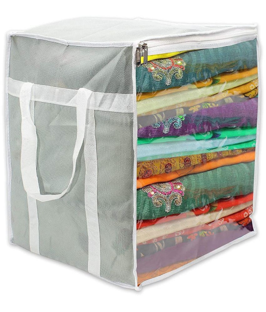 Sh Nasima L Saree Cover / sari organizer with handles and transparent front ( 15*12*15 In),(Pack of 2)