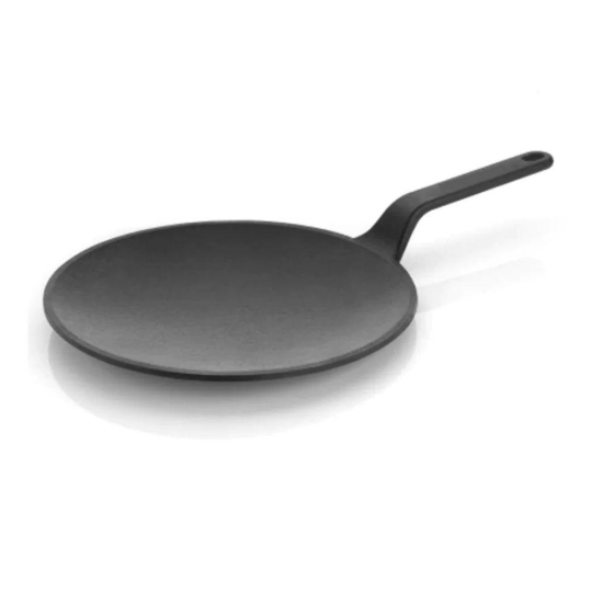 Softel 26cm Pre-Seasoned Cast Iron Roti Tawa - Gas and Induction Friendly, Stick Handle, Black (10 inch)