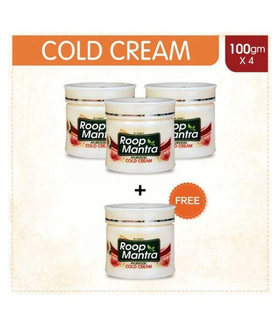 Roop Mantra Cold Cream 100gm, Pack of 3+1 (NON STICKY COLD CREAM, Moisturizing Cream with Natural Ingredients, Kesar Malai Body Cream)