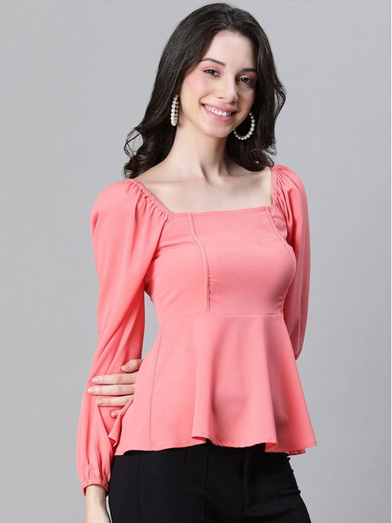 Oxolloxo Square Neck Smocked Crepe Peplum Top