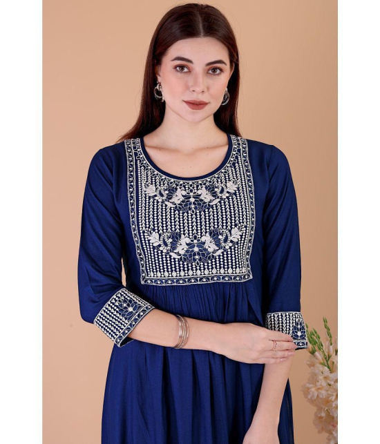 Glomee - Blue Rayon Women's Nayra Kurti ( Pack of 1 ) - None