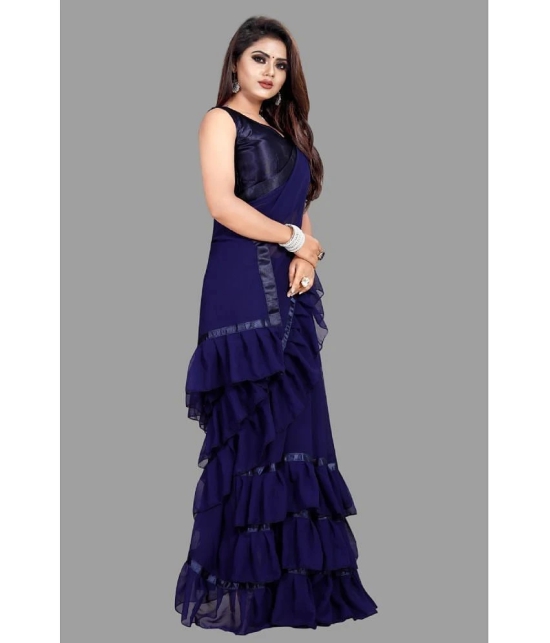 Apnisha Georgette Solid Saree With Blouse Piece - Navy Blue ( Pack of 1 ) - Navy Blue