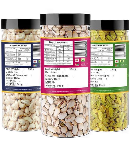 YUM YUM Dry Fruits Combo Pack 450 g ( Cashews, Pistachios & Raisins) 150 g Jar Each