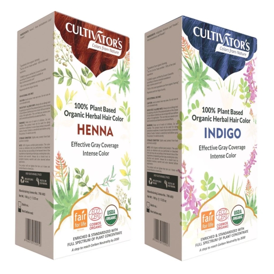 Cultivators Organic Hair Color Kit (Henna & Indigo) 200g - Two Step Natural Coloring Kit