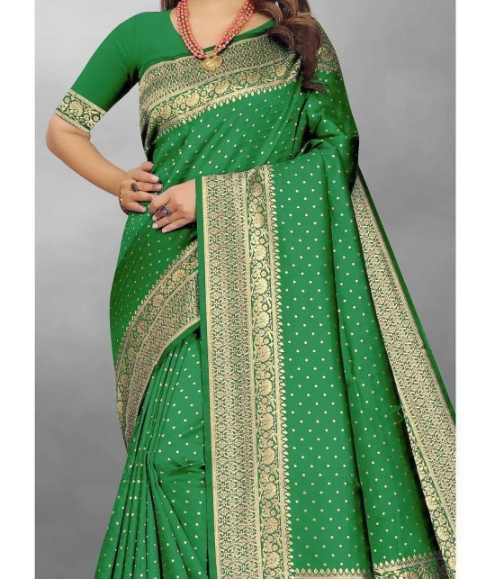 Gazal Fashions - Light Green Banarasi Silk Saree With Blouse Piece ( Pack of 1 ) - Light Green