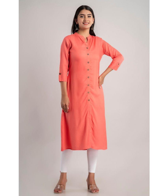 MAUKA - Peach Rayon Women's Front Slit Kurti ( Pack of 1 ) - None