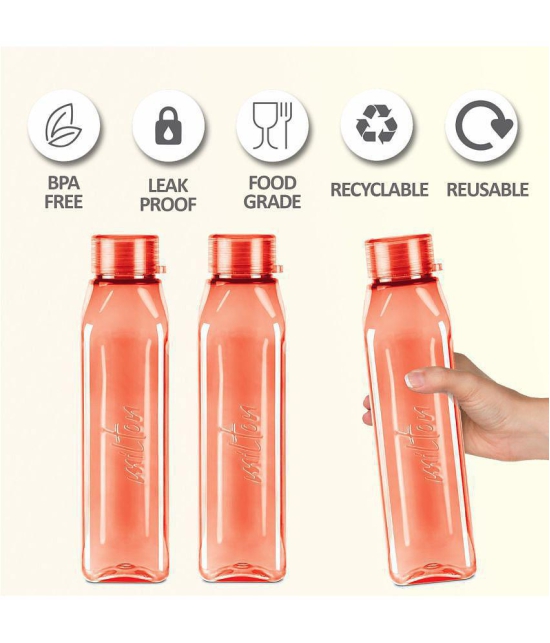 Milton Prime 1000 Pet Water Bottle, Set of 3, 1 Litre Each, Red - Red