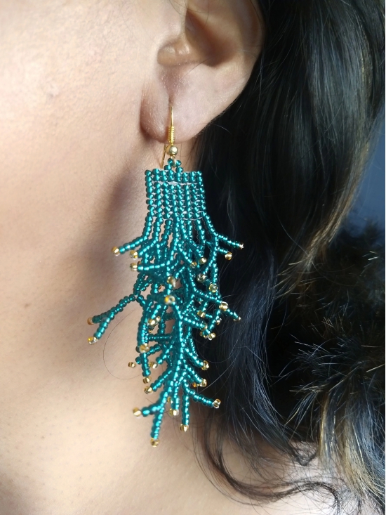 Teal Beaded Earrings for Women