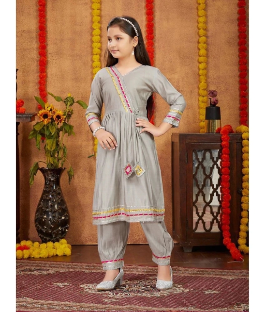 Aarika Girls Silk Patiala Kurta Set ( Pack of 1 , Grey ) - None