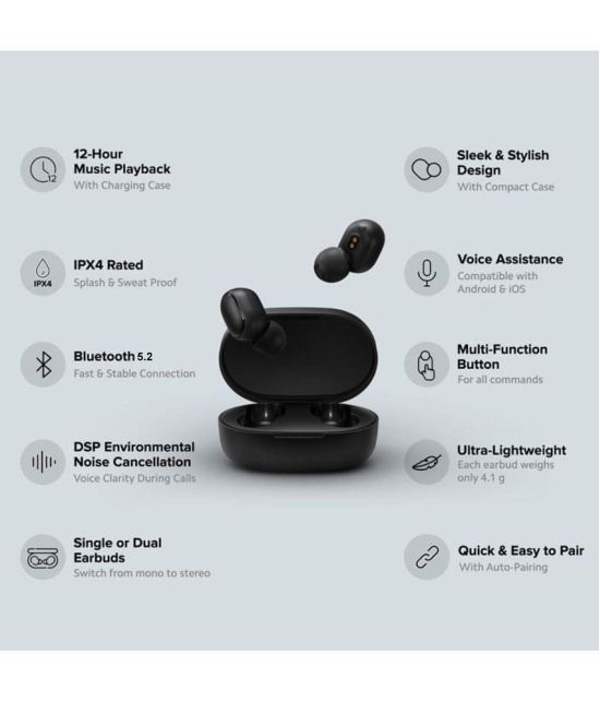 VEhop Buds Mini In Ear True Wireless (TWS) 25 Hours Playback IPX4(Splash & Sweat Proof) Low Latency,Fast charging -Bluetooth V 5.2 Black