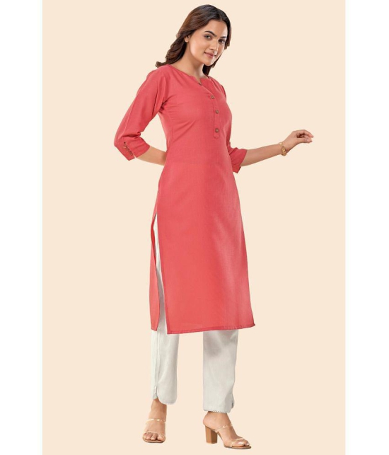 Glomee - Coral Cotton Women's Straight Kurti ( Pack of 1 ) - None