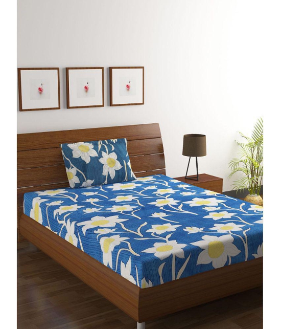 HOMETALES Microfiber Floral Single Bedsheet with One Pillow Cover -Blue - Blue