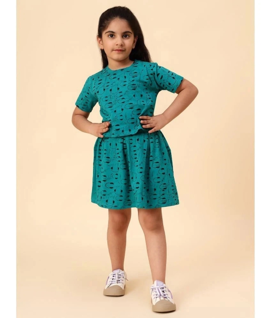 Diaz Turquoise Cotton Girls Top With Skirt ( Pack of 2 ) - None