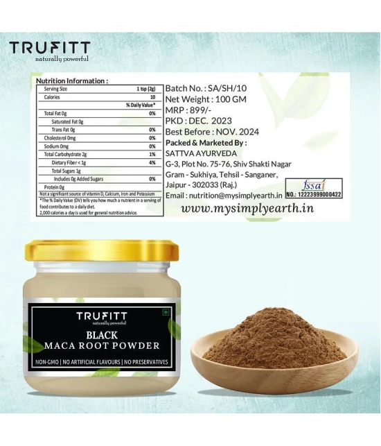 Trufitt Peruvian Black Maca Root Powder Boosts Energy And Immunity Relieves Stress - (100Gm)