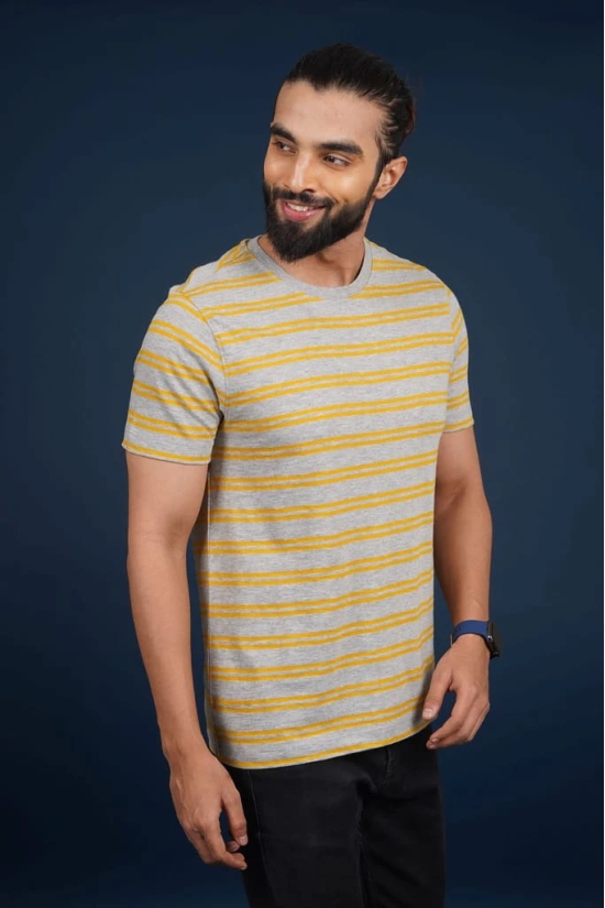 Men's Yellow Striped Crew Neck T-Shirt