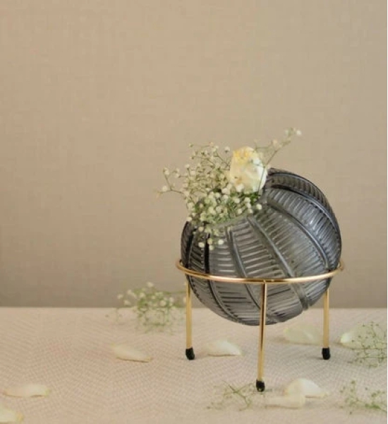 Adore Round Vase with Gold Stand- Grey