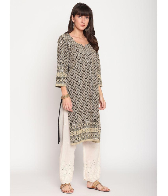 Queenley - Beige Cotton Women's Straight Kurti ( Pack of 1 ) - 3XL