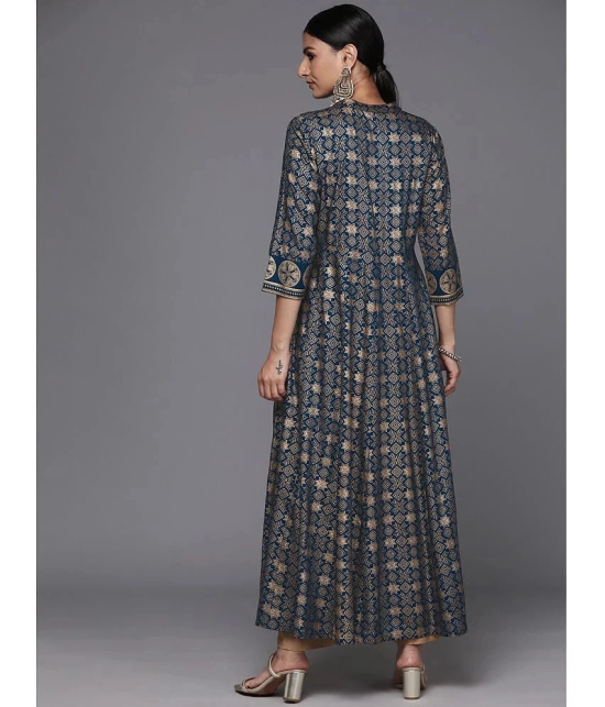 Varanga Viscose Printed Anarkali Womens Kurti - Navy Blue ( Pack of 1 ) - None