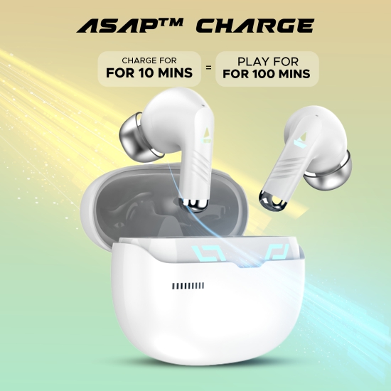 boAt Immortal 101 | True Wireless Gaming Earbuds with 30 Hours Playback, Blazing LED Lights, BEAST™?Mode, ASAP™ Charge White Sabre