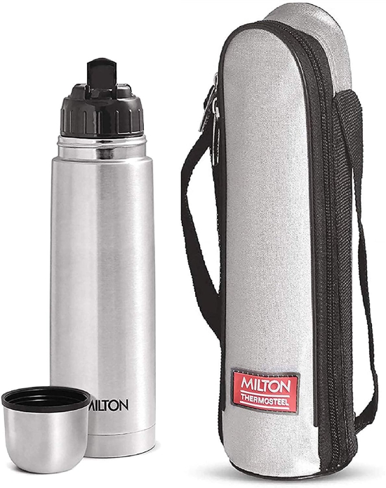 Milton Thermosteel Flip Lid Flask - Stainless Steel Insulated Bottle for Hot and Cold Beverages - 500 ML / 1000 ML - Silver