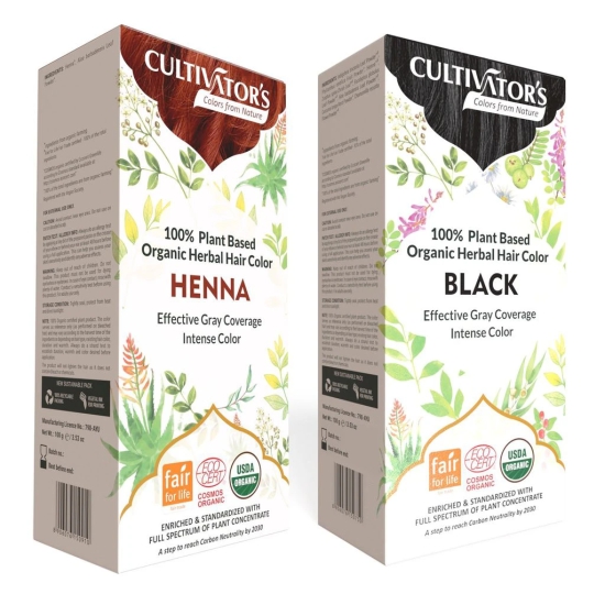 Cultivators Organic Hair Color Kit (Henna & Black) 200g - Two Step Natural Coloring Kit