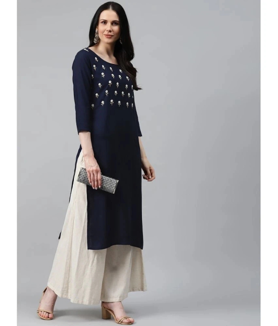 HIGHLIGHT FASHION EXPORT - Navy Blue Rayon Womens Straight Kurti ( Pack of 1 ) - None