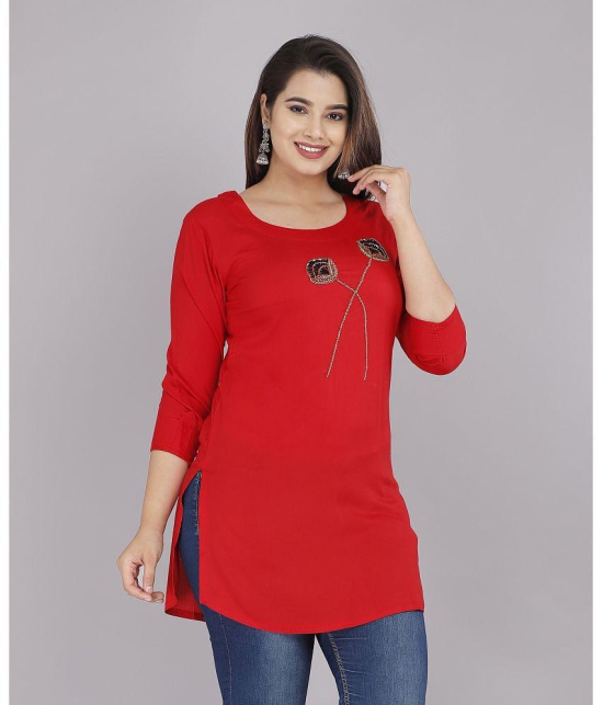 JC4U - Red Rayon Womens Straight Kurti ( Pack of 1 ) - None