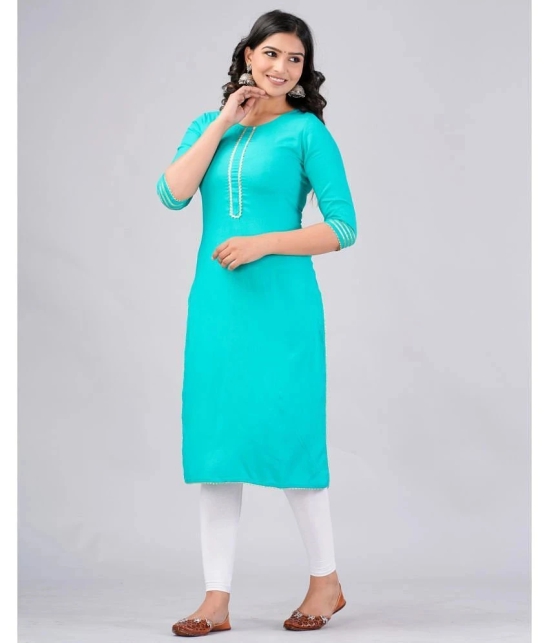 MAUKA Rayon Embroidered Straight Womens Kurti - Turquoise ( Pack of 1 ) - None