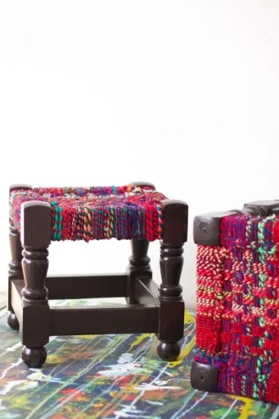 Cherry Textile Wooden Stool