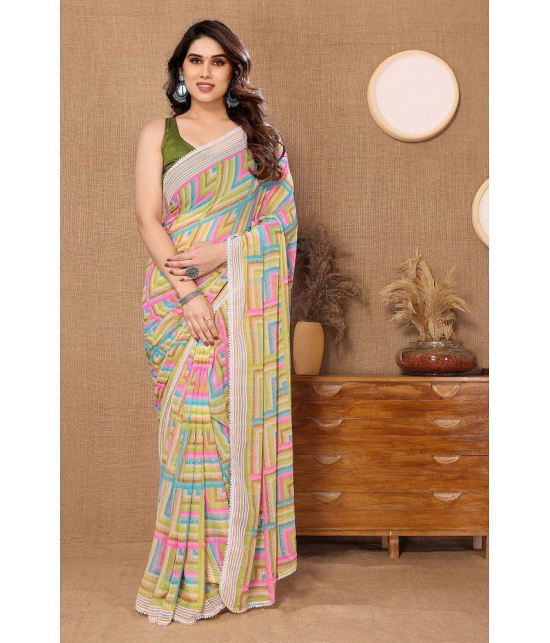 Gazal Fashions Georgette Printed Saree With Blouse Piece - Multicolour ( Pack of 1 ) - Multicolour