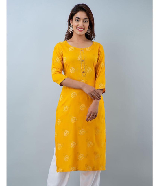 Doriya Rayon Printed 3/4th Sleeves Straight Yellow Kurti Single - None