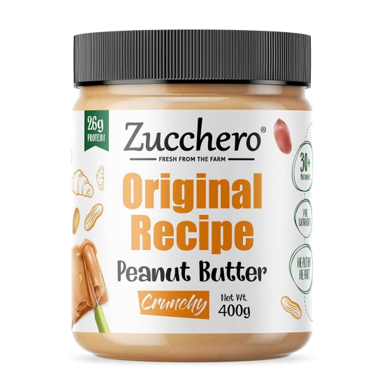 Zucchero Peanut Butter, Original Recipe, Crunchy, 400g - Keto | Vegan | Protein: 26 g