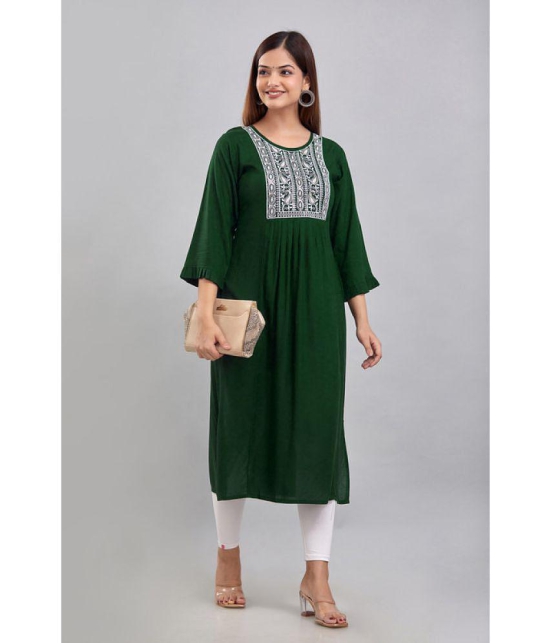 Kapadia Rayon Embroidered A-line Womens Kurti - Green ( Pack of 1 ) - None