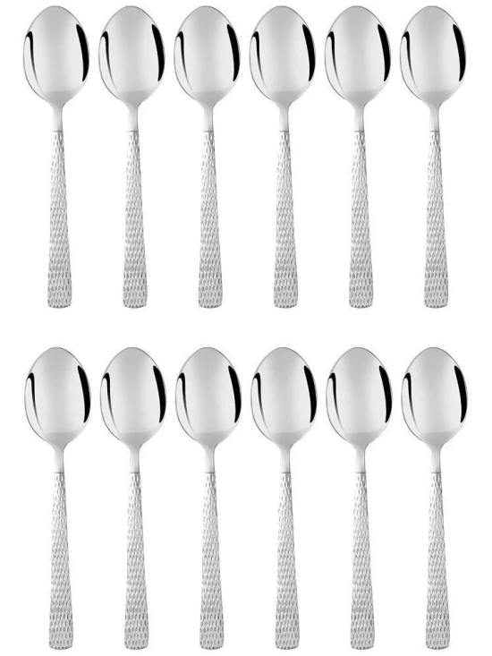 Dynore Hammered Spoon Stainless Steel Table Spoon Silver ( Pack of 12 ) - Silver