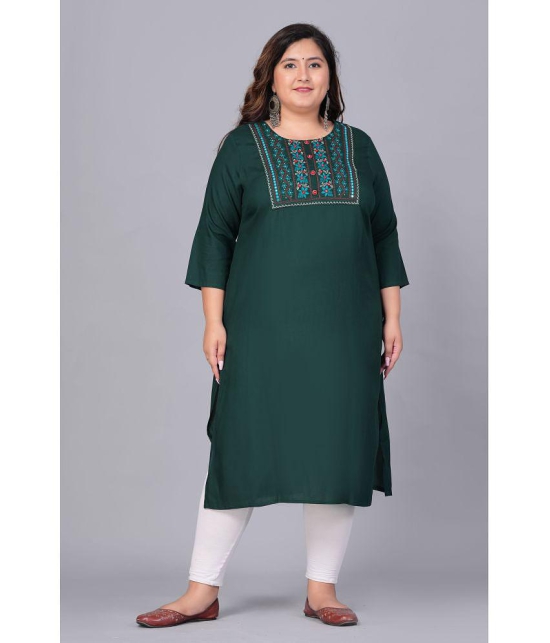 Preksha Rayon Embroidered Straight Women's Kurti - Green ( Pack of 1 ) - None