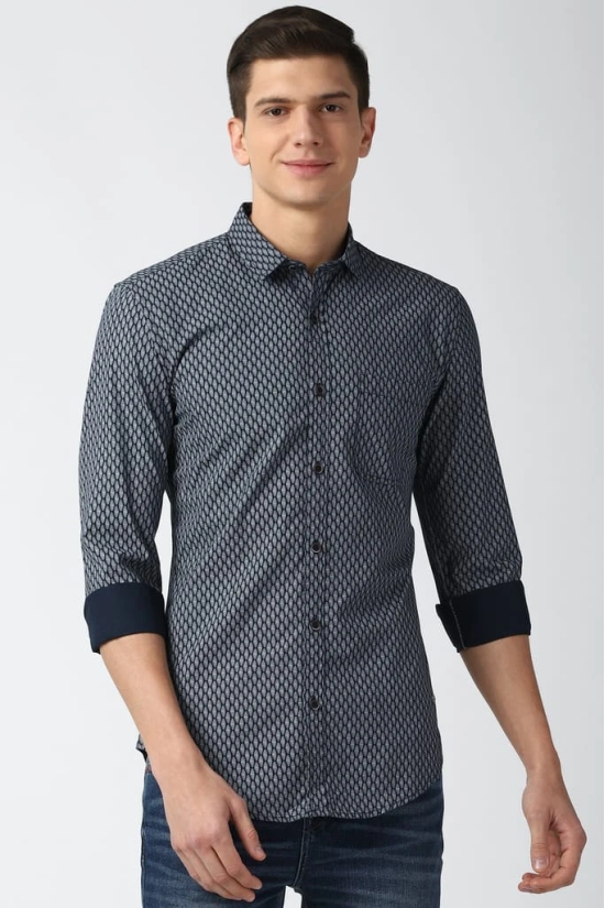 Men Grey Super Slim Fit Print Full Sleeves Casual Shirt