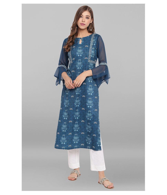 Janasya - Blue Crepe Women's Straight Kurti ( Pack of 1 ) - XXL