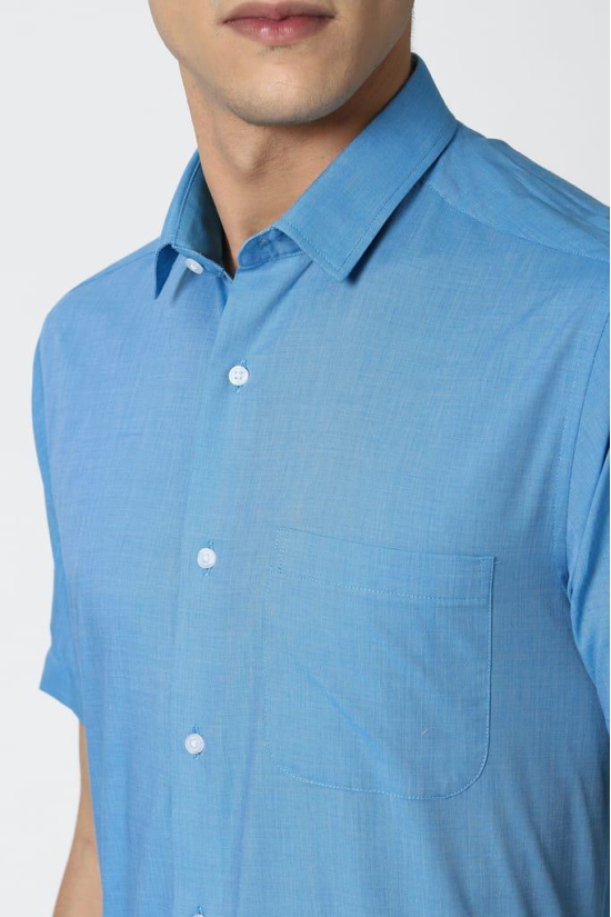 Men Blue Regular Fit Formal Half Sleeves Formal Shirt