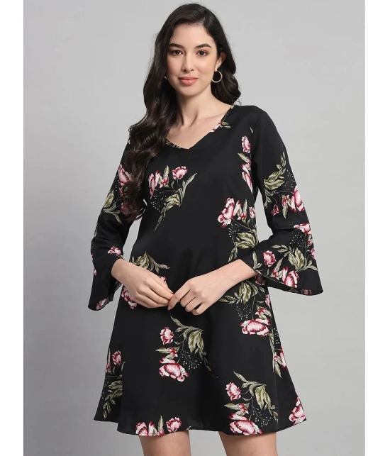 Curvydrobe Crepe Printed Mini Womens A-line Dress - Black ( Pack of 1 ) - None