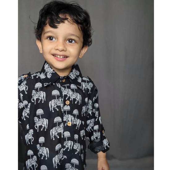 Malmal Kurta | Pathani Cut | Tugbug Ghoda Black-10-12Y