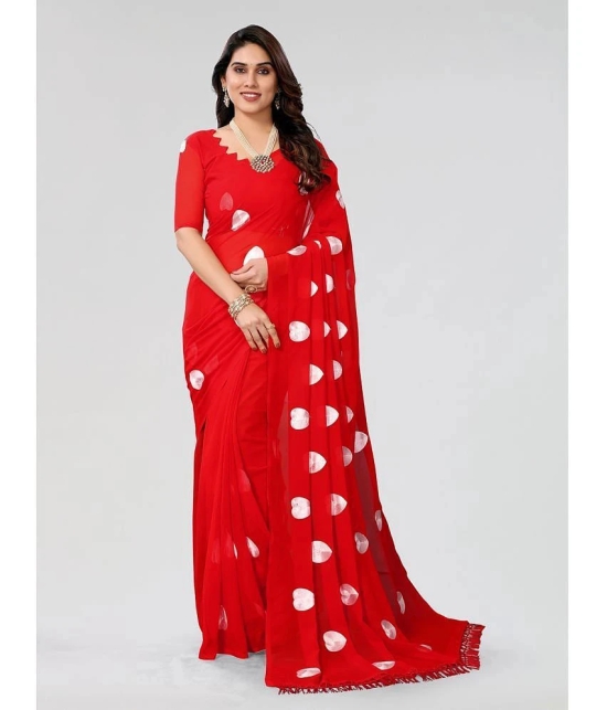 ANAND SAREES Chiffon Printed Saree With Blouse Piece - Red ( Pack of 1 ) - Red